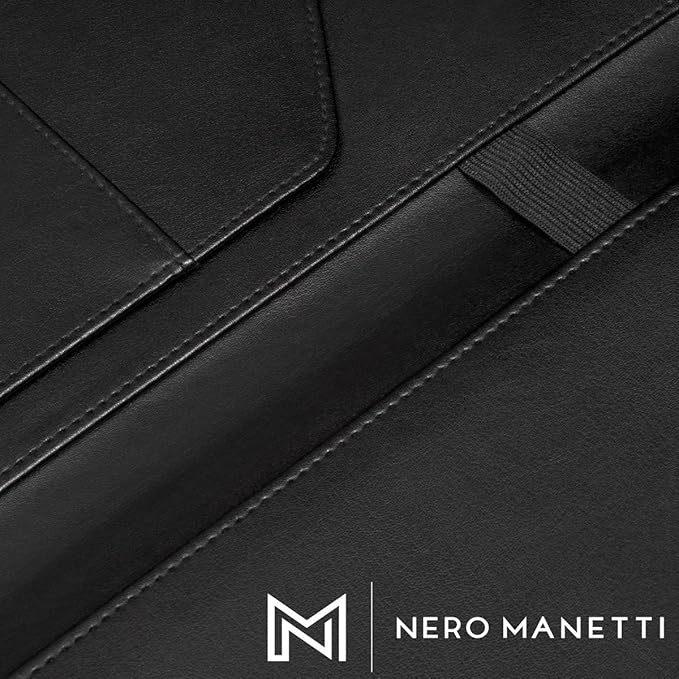 NERO MANETTI- Leather Portfolio Folder - Business PU Leather Portfolio Notepad Holder for Resumes, Legal Pad Portfolio Executive Binder, Professional Padfolio Notebook for Women/Men