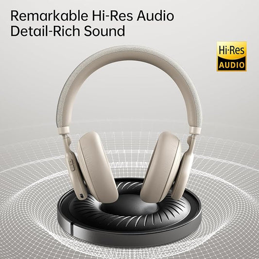 Active Noise Cancelling Headphones, Wireless Over Ear Bluetooth Headphones with Microphone, 40H Playtime, Comfortable Fit,Bluetooth 5.3,Beige