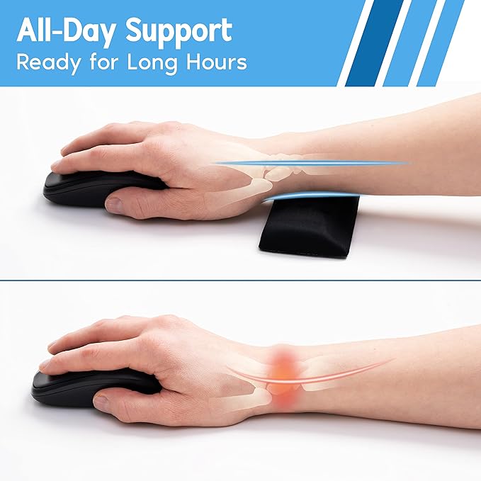 i-Rocks Memory Foam Mouse Wrist Rest - Pain-Reducing Wrist Rest for Mouse - Non-Slip Rubber Base Wrist Rest - Cooling Mouse Wrist Support for Long Hours of Work, Studying, Gaming (Black)