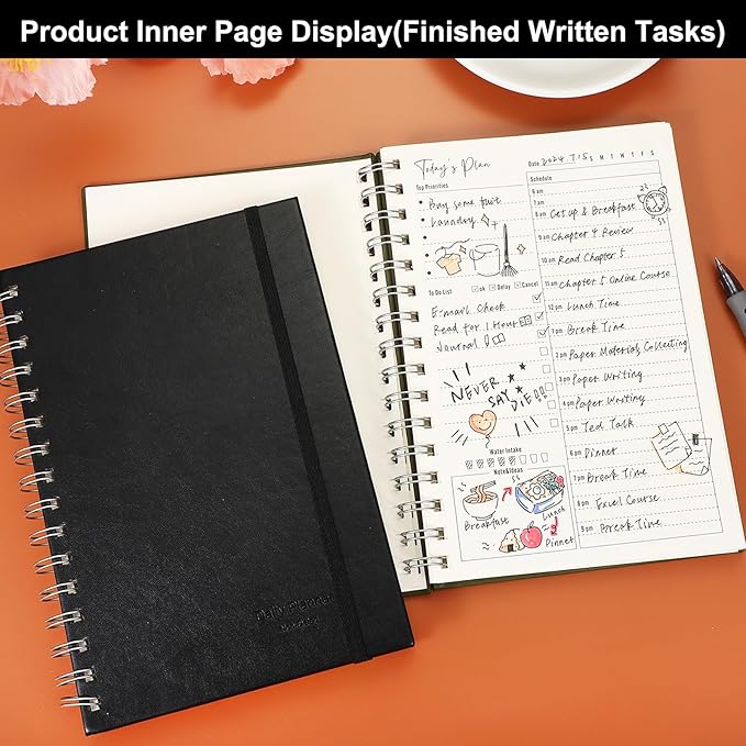 PATIKIL Undated Daily Planner with Hourly Schedule, A5 5.5"x 8.5" To-Do List Hard Cover Spiral Notebook Appointments Planner with Inner Pocket to Organize Daily Tasks Agendas, Yellow