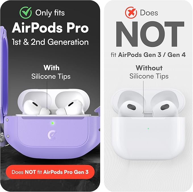 Keybudz for AirPods Pro Case with Lock - Fully Waterproof AirPods Pro 2nd Generation Case Cover - Keychain, Rugged Tough Protection, Hard Shell and Carabiner for USB-C/Lightning (Wild Lavender)