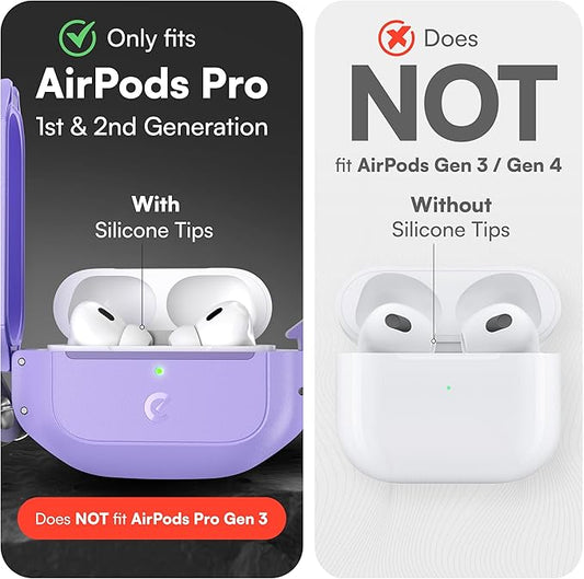 Keybudz for AirPods Pro Case with Lock - Fully Waterproof AirPods Pro 2nd Generation Case Cover - Keychain, Rugged Tough Protection, Hard Shell and Carabiner for USB-C/Lightning (Wild Lavender)