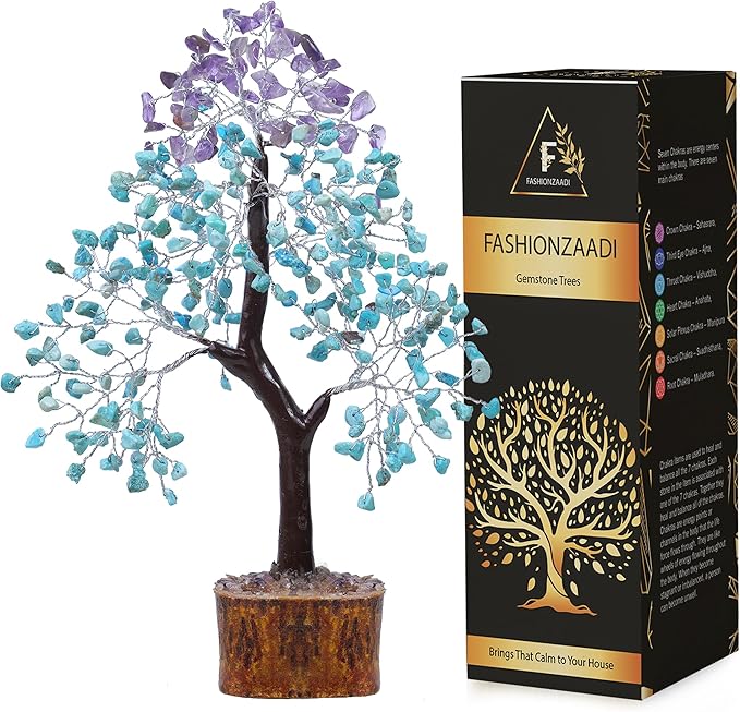FASHIONZAADI Amethyst and Turquoise Crystal Tree of Life - Crystal Decor - Spiritual Gifts - Crystals Gifts for Women - Gemstones and Crystals