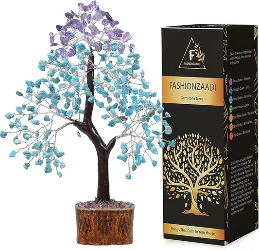 FASHIONZAADI Amethyst and Turquoise Crystal Tree of Life - Crystal Decor - Spiritual Gifts - Crystals Gifts for Women - Gemstones and Crystals