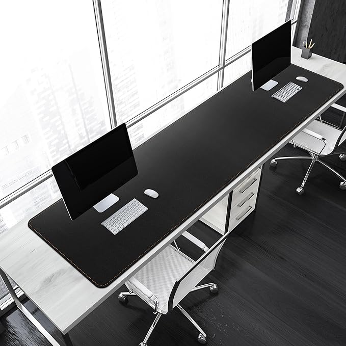 MAIDERN 66.9”x 19.6” Desk Pad, Large Desk Mat, Cork & Leather Large Mouse pad for Desk, Waterproof Computer Desk Pad for Gaming Home Office (Black) …