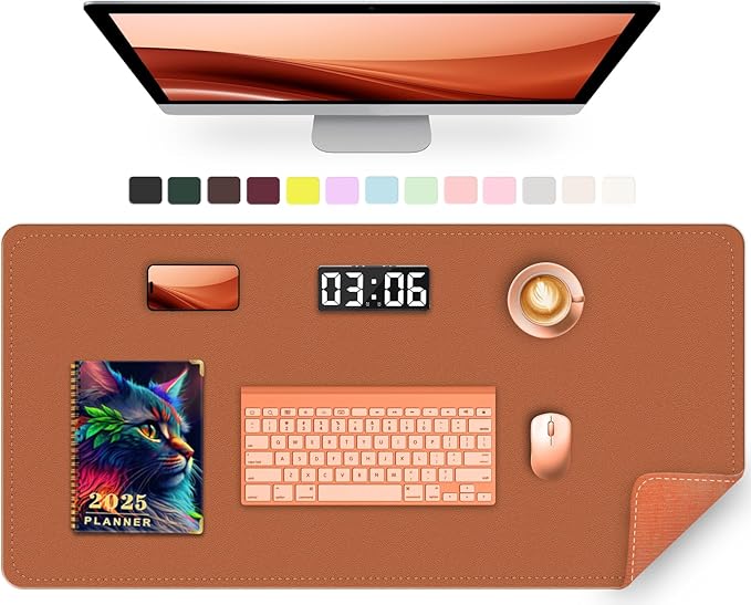 Large Desk Mat 35.4" x 17", PU Leather Desk Pad Protector, Non-Slip Large Mouse Pad for Desk, Waterproof Computer Desk Mat, Office Desk Pad for Keyboard Mouse (Russet Brown)