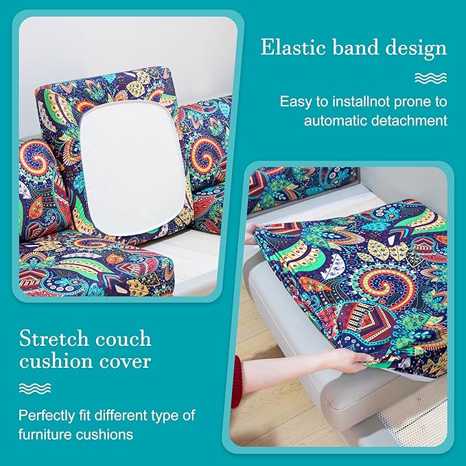 12 Pcs Stretch Patio Cushion Covers,Outdoor Couch Covers Replacement,Outdoor Couch & Sofa Slipcovers,for Patio Furniture Cushion Covers,Washable Reusable Furniture Protector (Rococo ,Cover Only)