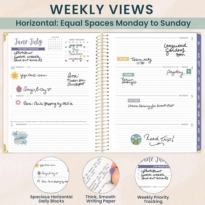 bloom daily planners HARDCOVER 2025-2026 (8.5" x 11") Academic Planner (July 2025 - July 2026) - Aesthetic Goal Organizer - Monthly & Weekly Inspirational Agenda Book - So Many Reasons to Be Happy