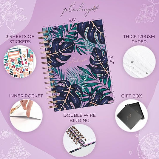 PLANBERRY Food Journal Premium – Nutrition Planner – Diet & Calorie Tracker – Meal & Exercise Diary – Weight Loss Journal (Wild Purple)