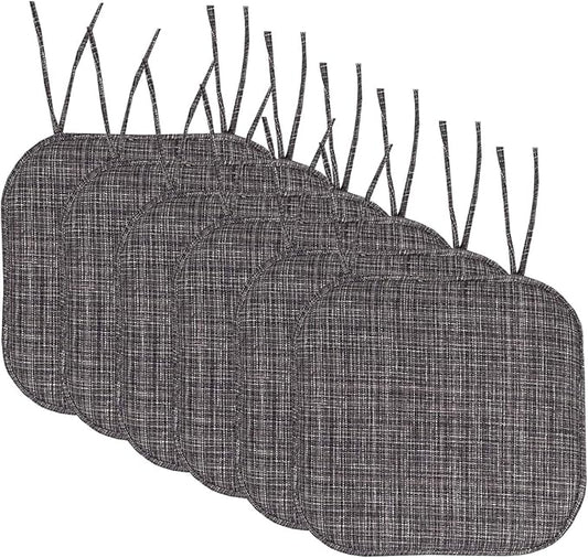 Sweet Home Collection Chair Cushion Memory Foam Pads with Ties Honeycomb Pattern Slip Non Skid Rubber Back Rounded Square 16" x 16" Seat Cover, 6 Pack, Aria Gray/Black 12 Pack