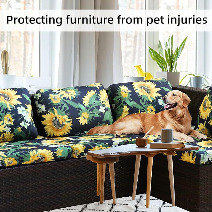 8Pcs Stretch Patio Cushion Covers,Outdoor Couch Covers Replacement,Outdoor Couch & Sofa Slipcovers,for Patio Furniture Cushion Covers,Washable Reusable Furniture Protector(Sunflower,Cover Only)