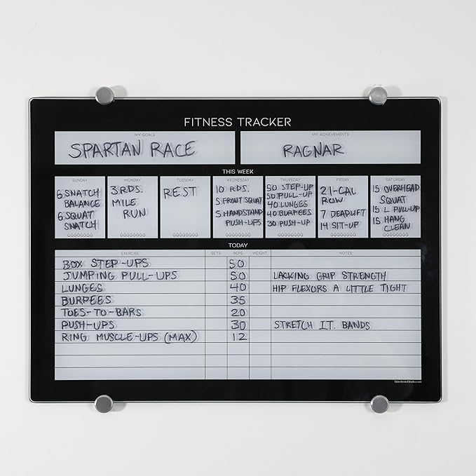 GLASSBOARD STUDIO High-End Tempered Glass Dry Erase Whiteboard - Ideal Planner, Goal and Task Board for Fitness Tracking - Perfect Schedule Board for Home, Apartment, and Gym Use (13.5in x 18in)