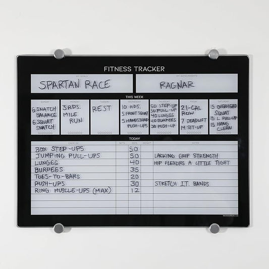 GLASSBOARD STUDIO High-End Tempered Glass Dry Erase Whiteboard - Ideal Planner, Goal and Task Board for Fitness Tracking - Perfect Schedule Board for Home, Apartment, and Gym Use (13.5in x 18in)