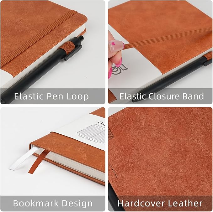 Notebooks Journal for Women Men 5 Pack Bulk Leather Hardcover with Pen Holder A5 160 Pages 100 GSM Thick Paper for Work School Lined Brown