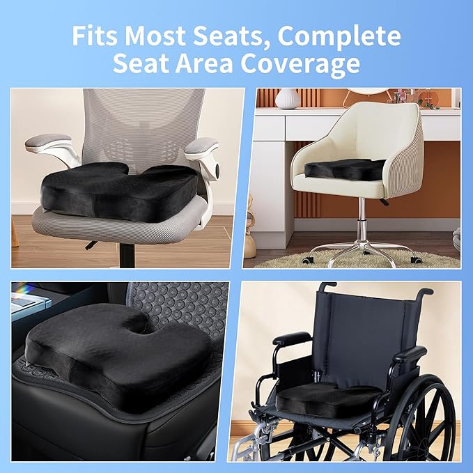Seat Cushion for Office Chair, Gel & Memory Foam Chair Cushion, Sciatica & Coccyx Pain Relief Cushion for Long Sitting Office Workers, Car Drivers