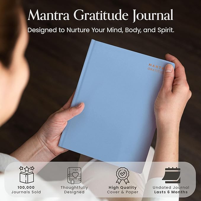 Gratitude Journal For Women & Men - Mental Health, Self Love & Self Care Journal - Blue - 5.8" x 8.3" - Mantra Planner