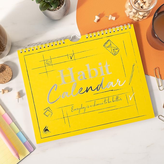 Clever Fox Habit Tracker Calendar – Inspirational Goal Tracker and Habit Calendar for Atomic Habits – Colorful Habit & Goal Planner Journal to Boost Productivity – 24 Months, 10″ x 8″ (Yellow)