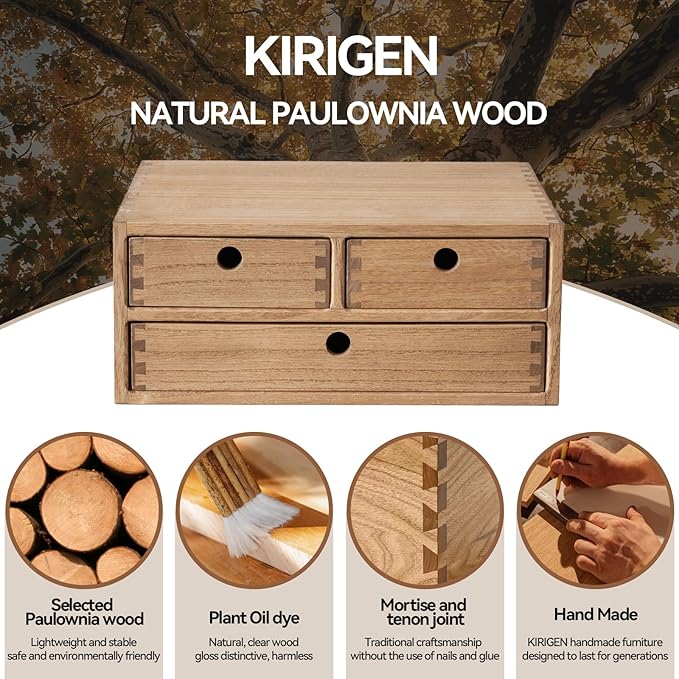 Kirigen Wooden Desktop Organizer - Office Supplies Filing Tidy Storage Shelf - Storage Cabinet/Jewelry Organizer with 3 Drawers(BR, 2-Layer &3 Drawers)