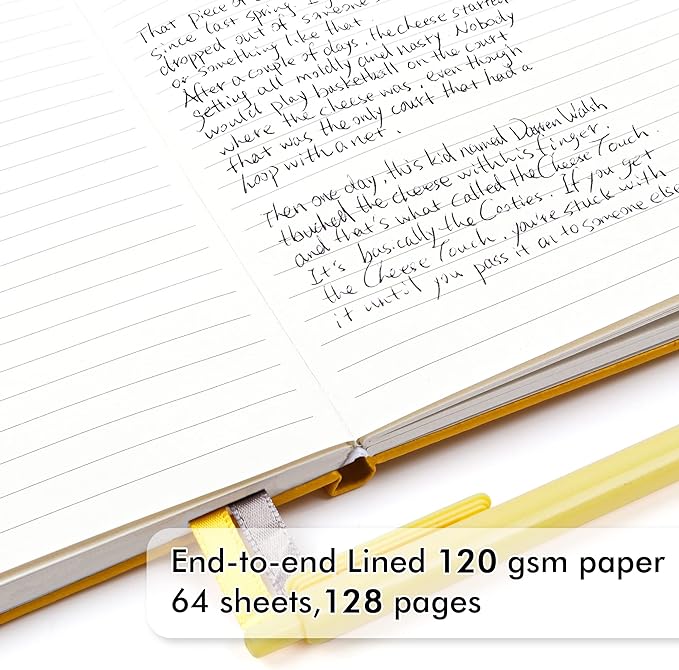 feela 8 Pack Journal Notebook Bulk for School, Hardcover Business Notebooks Classic Ruled Lined Journals with Pen Holder for Work Note Taking, with 8 Black Pens, 120 GSM, 5.1”x8.3”, A5, Yellow