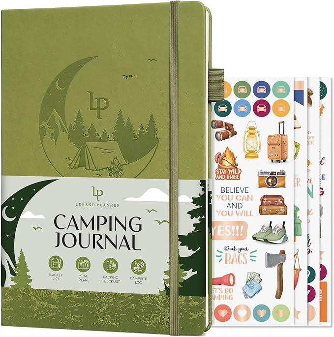 Legend Camping Journal – Hardcover Camper & RV Trip Planner – Notebook to Plan Travel & Camp Adventures with Packing Checklist, Meal Plan & Camping Bucket List – 30 Trips, 7" x 10" (Green)