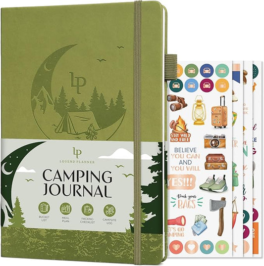 Legend Camping Journal – Hardcover Camper & RV Trip Planner – Notebook to Plan Travel & Camp Adventures with Packing Checklist, Meal Plan & Camping Bucket List – 30 Trips, 7" x 10" (Green)