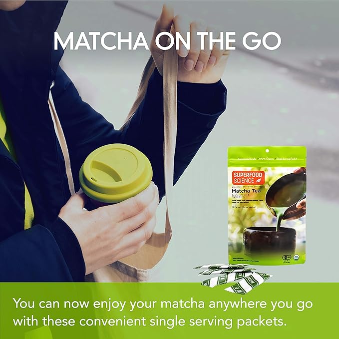 Matcha Ceremonial Grade, Pure Uji Matcha Powder Organic, 12 Unsweetened Organic Japanese Tea Packets, ECGC, L-Theanine, Chlorophyll in Green Vibrance Powder, Tasty Hot and Ice Green Tea, 2 g/packet