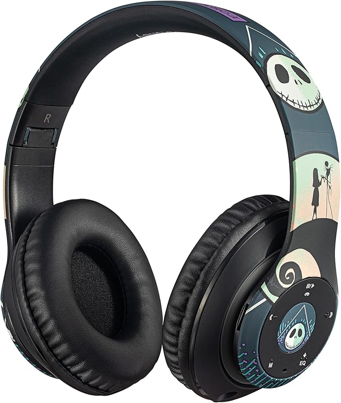 iJoy Disney Nightmare Before Christmas Bluetooth Over Ear Headphones, Wireless and Wired Foldable Headset Built-in Microphone - Tim Burton Jack Skellington & Sally - Adults Kids Audifonos Auriculares