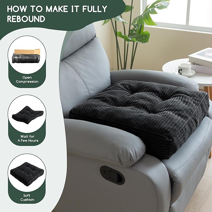 HIGOGOGO Tufted Corduroy Recliner Seat Cushion for Elderly, High Density Foam Large Square Seat Cushion for Recliner Chair, Floor Pillow, Office Chair, Car, No Pressure on Thighs, 20x20x4