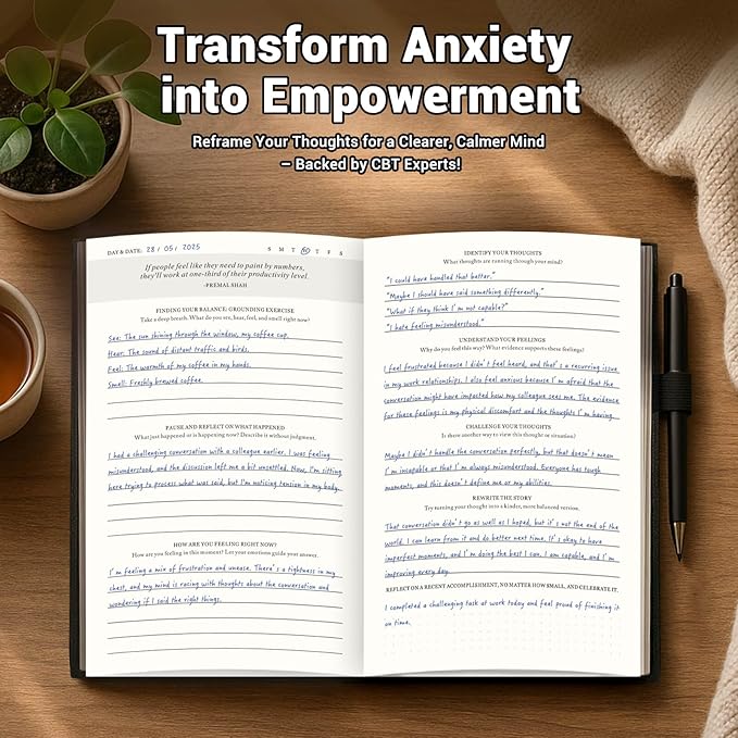 Guided Anxiety Journal for Women & Men – Cognitive Behavioral Therapy (CBT) Journal with Repetitive Mindfulness Prompts, Anti-Anxiety Techniques, Overthinking & Brain Dump Journals for Mental Health & Wellness