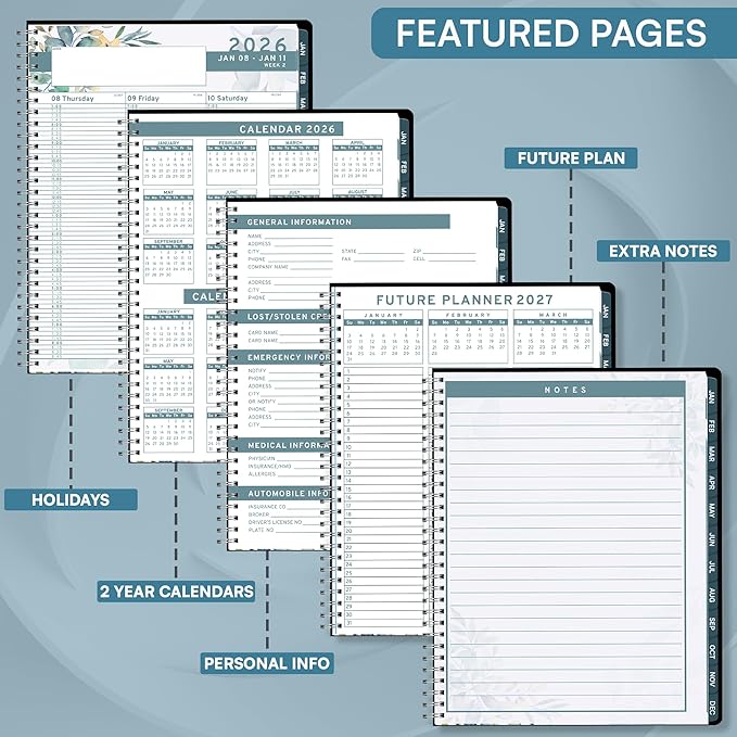 Ensight 2026 Appointment Book and Planner Ensight 6.5 x 8.5 inches Large Tabbed Daily Hourly Weekly Planner Calendar Schedule Book 30 Minute time Slots Jan 2026 Dec 2026 Floral