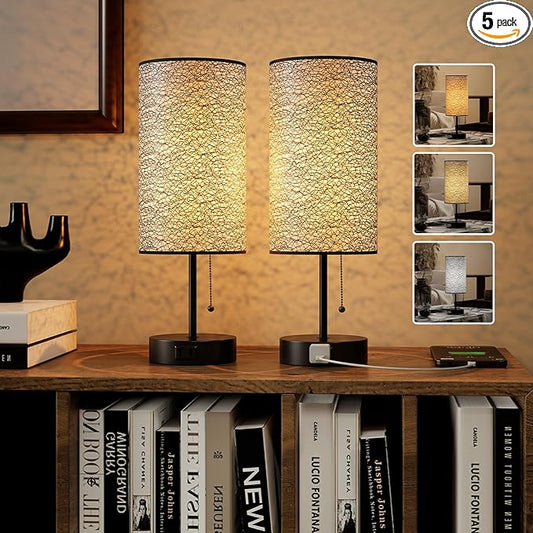 Table Lamp for Bedroom,Nightstand Lamp for Bedside with AC Outlets,Adjustable 3color LED Light Desk Lamp for Home Decor,Included Bulb and Lamp Shade (Black-OnlyAC, 2PCS)