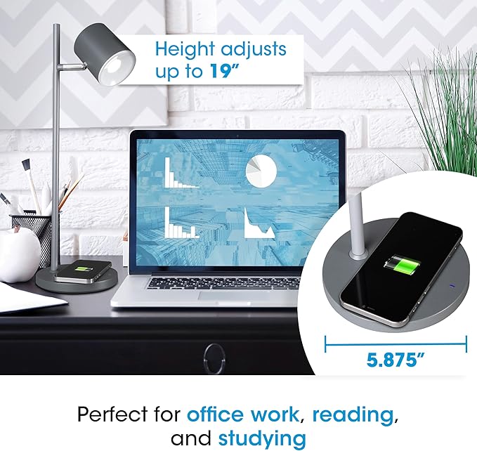 OttLite LED Desk Lamp with Wireless Charger, Good Housekeeping, Modern Book Light, Reading Light, Adjustable, Dimmable, Designed to Reduce Eyestrain, Great Desk Lamps for Home Office