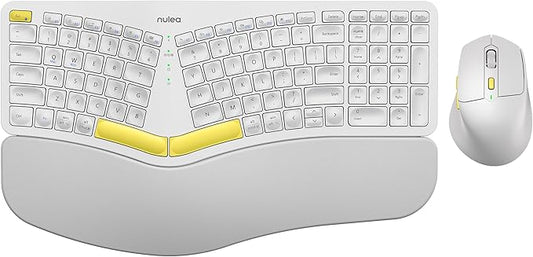 Nulea KM75 Advanced Ergonomic Wireless Keyboard and Mouse Combo, Comfortable Natural Typing, Palm Rest, Multi-Device (Bluetooth, 2.4G, Wired), Rechargeable, for Multi-OS, Windows, Mac, Android(Yellow)