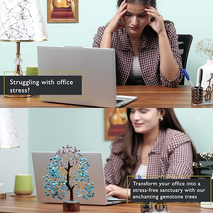 FASHIONZAADI Amethyst and Turquoise Crystal Tree of Life - Crystal Decor - Spiritual Gifts - Crystals Gifts for Women - Gemstones and Crystals