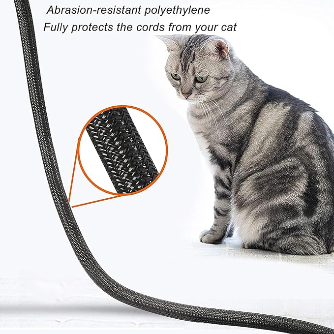 1/2" x 10ft Black/White Cable Sleeve - Protects Cords from Pets & Organizes Wires - Modern Style - Polyester Material - Flame Retardant - Easy to Use & Cut