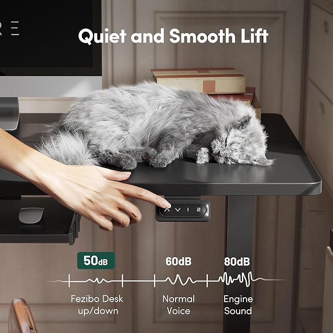 FEZIBO Standing Desk with Keyboard Tray, 60 x 24 Inch Adjustable Height Sit Stand Desk with Memory Presets for Home Office, Ergonomic Computer Workstation, Black