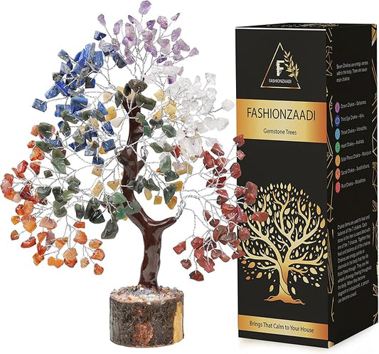 FASHIONZAADI Crystal Tree of Life 7 Chakra Healing Crystal Trees for Home Decor, Office Desk Decor Handmade Bonsai Trees for Positive Energy, Money, Good Luck Birthday Gifts for Women, Mom