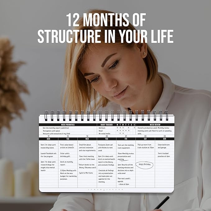 Undated Weekly Planner 2025 | Daily Agenda To Do List Notepad Day Planner Notebook | Monthly School Task, Work Schedule Planners | Yearly Horizontal Calendar Spiral Desk Organizer | Habit Tracker