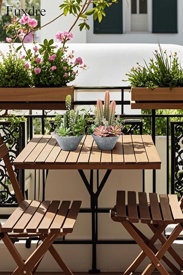 2-Pack Artificial Succulent Plants in Vintage Plastic Pots - Waterproof Fake Plants Decor for Home Office Desk - Low Maintenance Indoor Greenery for Bathroom, Shelf & Table