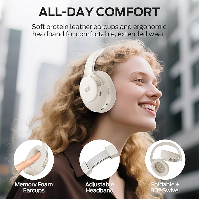 Monster Persona 5th ANC-Wireless Bluetooth Over-Ear Headphones with Microphone, 70H Playtime, Bluetooth 6.0, Comfortable and Foldable Design (Beige)