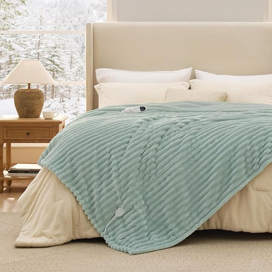 Bedsure Electric Blanket Full Size - Thick Striped Flannel Heated Blanket with 6 Heat Settings, 10 Time Settings, 8-Hour Timer Auto Shut Off, Gifts for Grandma (72x84 inches, Green)