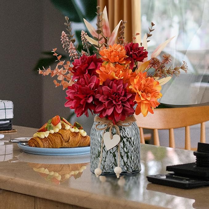 Leftover Fake Fall Flowers in Vase,Faux Flowers in Vase,Fall Floral Arrangement,Fall Centerpieces for Tables,Artificial Flowers,Kitchen Decor,Coffee Table Decor