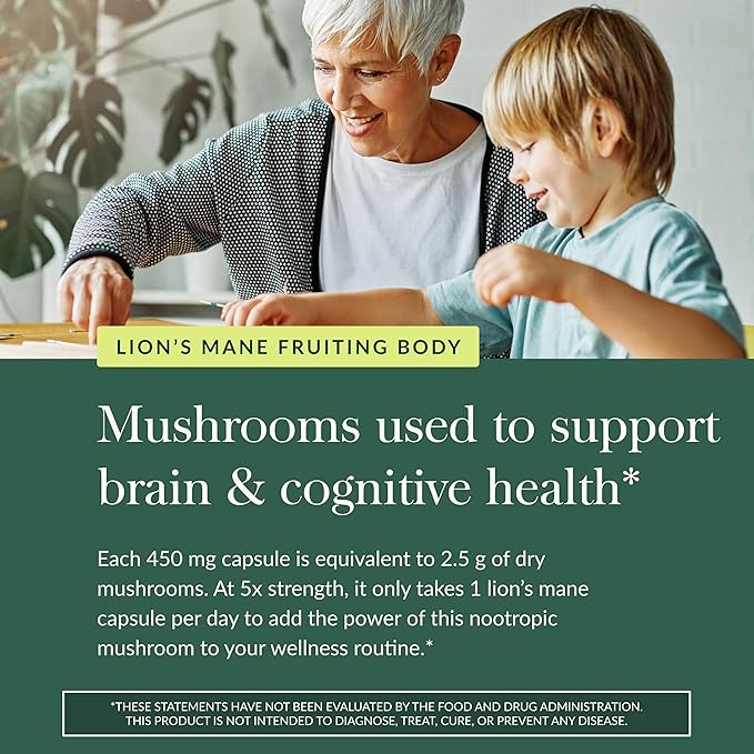 Gaia Herbs Lion’s Mane Mushroom - Brain & Nerve Health Support - 40 Vegan Capsules