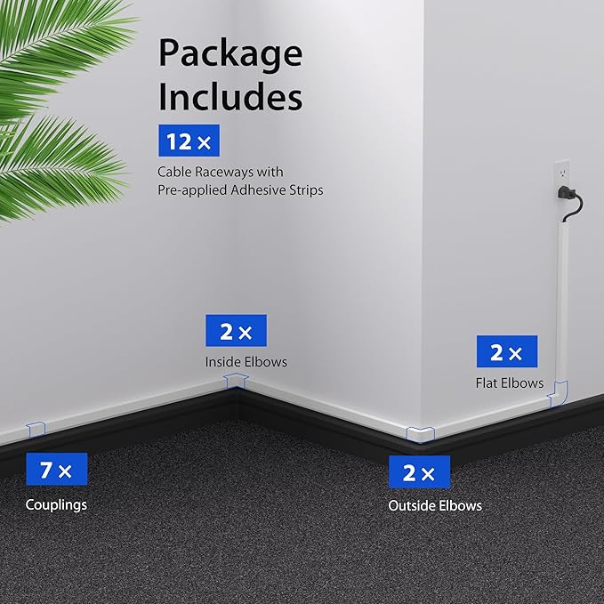 ZhiYo 204in Cord Covers for Wires on Wall, Cord Hider for 1 Wire, Wall Cable Hiders for Mounted TV, Wire Covers for Cords, Cable Management Raceway kit, 12x L17in, W0.6in H0.4in, White