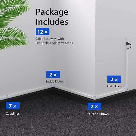 ZhiYo 204in Cord Covers for Wires on Wall, Cord Hider for 1 Wire, Wall Cable Hiders for Mounted TV, Wire Covers for Cords, Cable Management Raceway kit, 12x L17in, W0.6in H0.4in, White