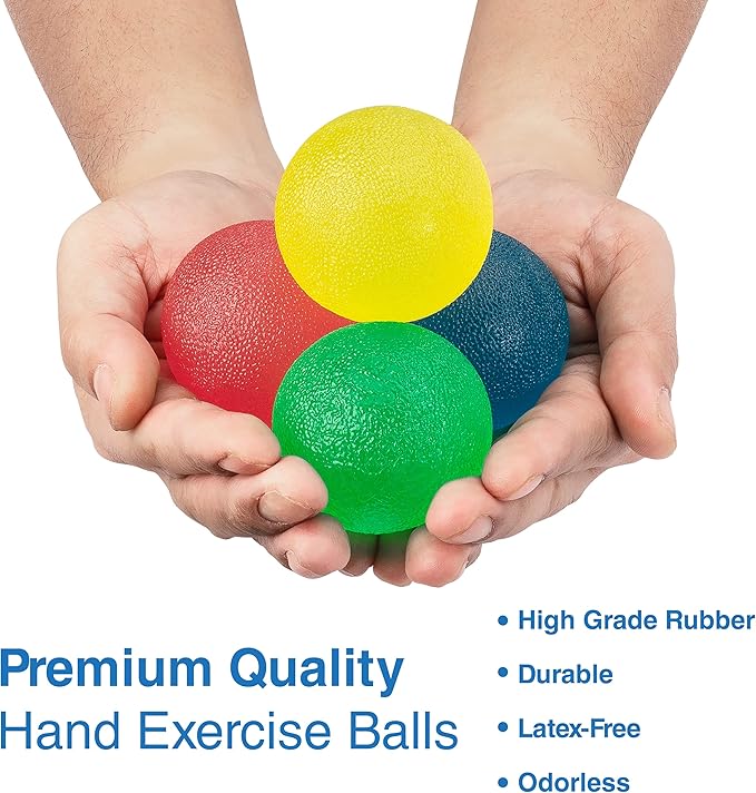 FlintRehab Premium Hand Exercise Balls - Set of 4 for Carpal Tunnel Stress/Pain Relief, Stress Balls for Kids & Adults, Squeeze Balls for Hand Therapy/Arthritis - Hand Squeezers for Strength