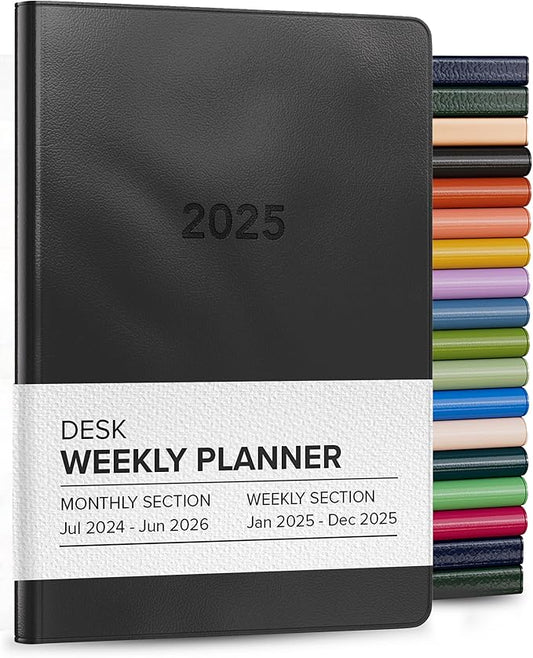 Harbor Desk Weekly Monthly Planner 2025 - Calendar Planner and Notebook, Durable Faux Leather, 192 Pages, Softcover & Book Bound - Cambridge Black - 8 x 5.5 "