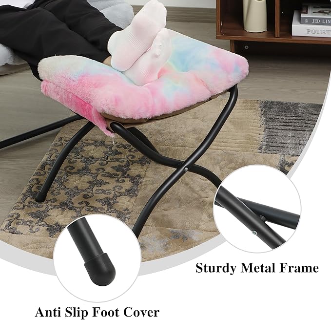 15"(H) Folding Ottoman, Foldable Footrest Stool, Portable Small Foot Stool for Couch, Collapsible Foot Rest Ottoman for Sofa, Accent Padded Ottomans for Living Room, Bedroom, Rainbow