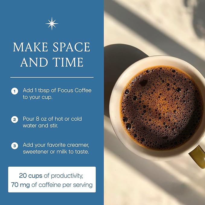 SPACE AND TIME Focus - Mushroom Coffee - 20 Cups of Focus, Productivity & Clean Energy - Instant Mushroom Coffee with Lions Mane, Cordyceps & L-Theanine
