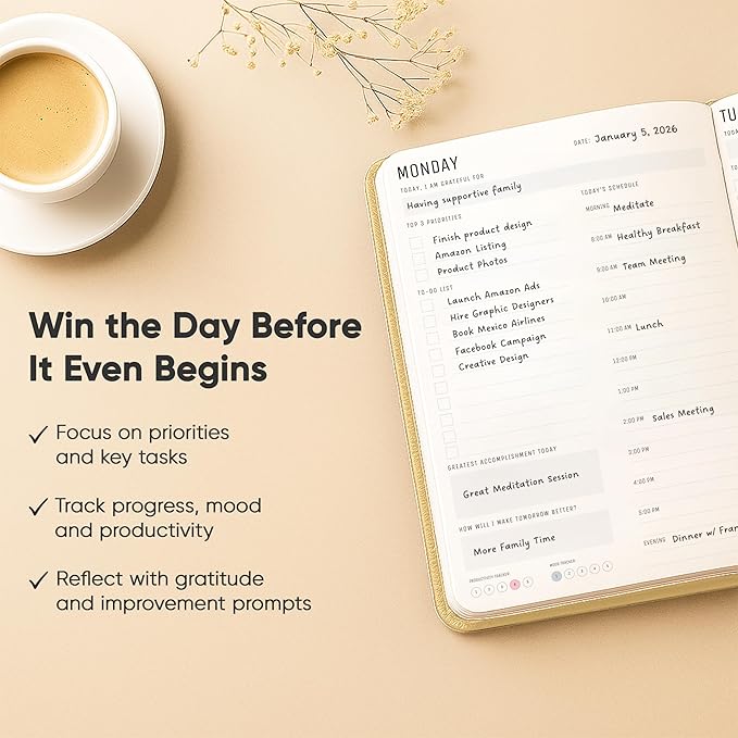 Daily Planner 2025 (5" x 8") - The Ultimate Daily Workflow Planner with Hourly Schedule & Task List to Achieve Your Goals by PRODUCTIVITY STORE (A5, Cream)